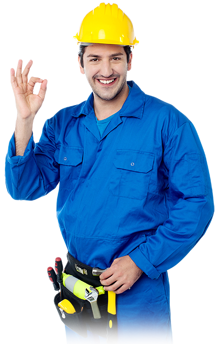 A Construction workers smiling while gesturing okay in one hand